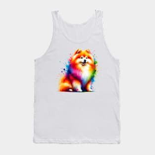 Vibrant Japanese Spitz in Abstract Splash Art Style Tank Top